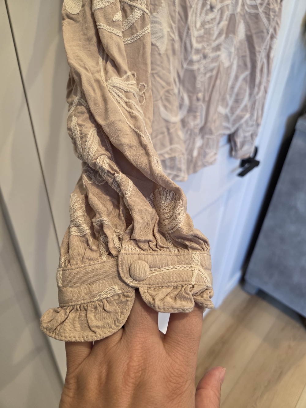 Blush Embroidered Ruffle-Trim Button Blouse - Picture 7 of 9